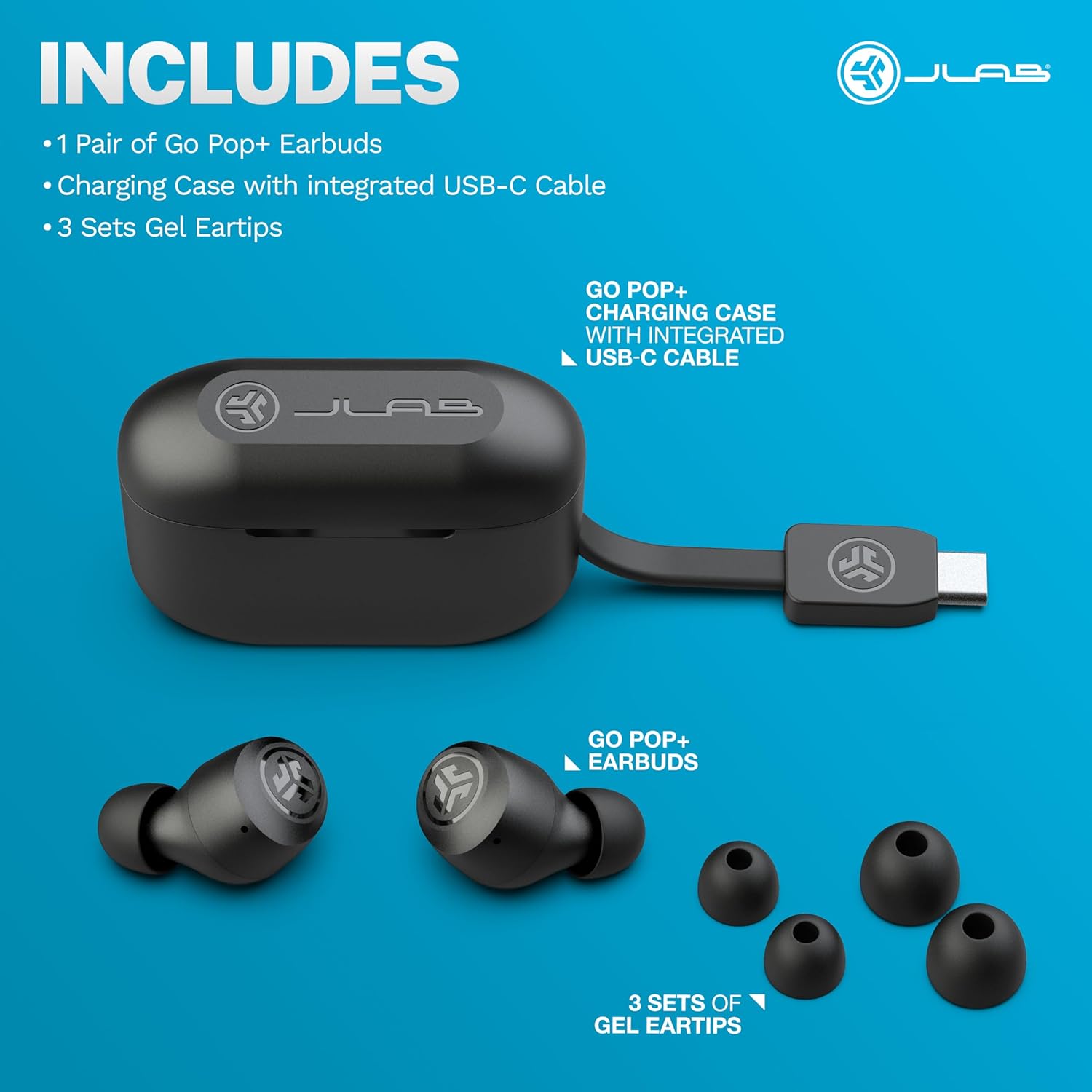 JLab Go Air Pop True Wireless Bluetooth Earbuds & Charging Case - Black, Dual Connect, IPX4 Sweat Resistance, Bluetooth 5 Connection, 3 EQ Sound Settings Signature, Balanced, Bass Boost - Image 7