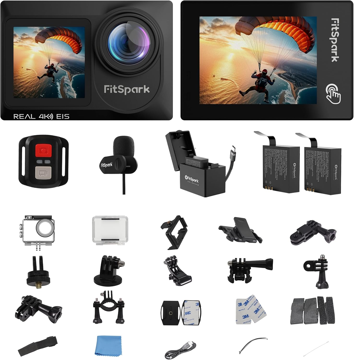 Real 4k30FPS Action Camera Waterproof Dual ColorScreens with WiFi EIS Touch Screen Underwater Sports Camera with External Microphone Remote Control 2X Batteries Eagle i15 ProMax