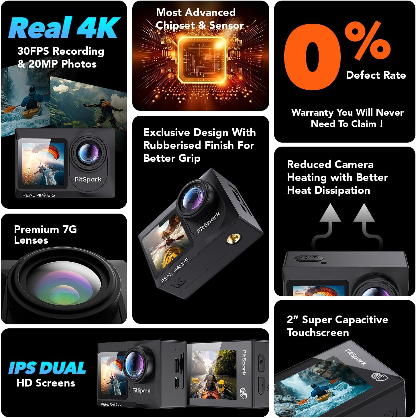 Real 4k30FPS Action Camera Waterproof Dual ColorScreens with WiFi EIS Touch Screen Underwater Sports Camera with External Microphone Remote Control 2X Batteries Eagle i15 ProMax - Image 2