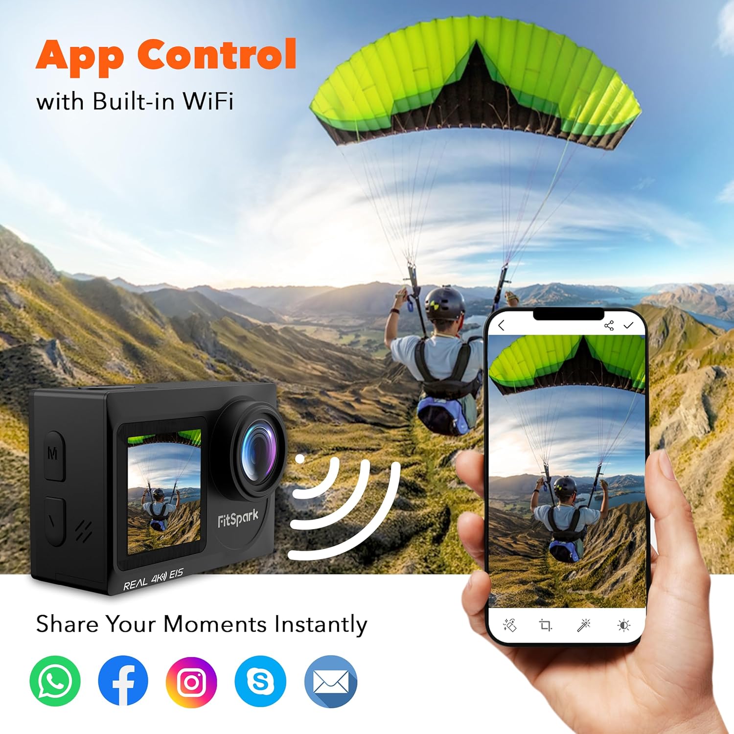 Real 4k30FPS Action Camera Waterproof Dual ColorScreens with WiFi EIS Touch Screen Underwater Sports Camera with External Microphone Remote Control 2X Batteries Eagle i15 ProMax - Image 7