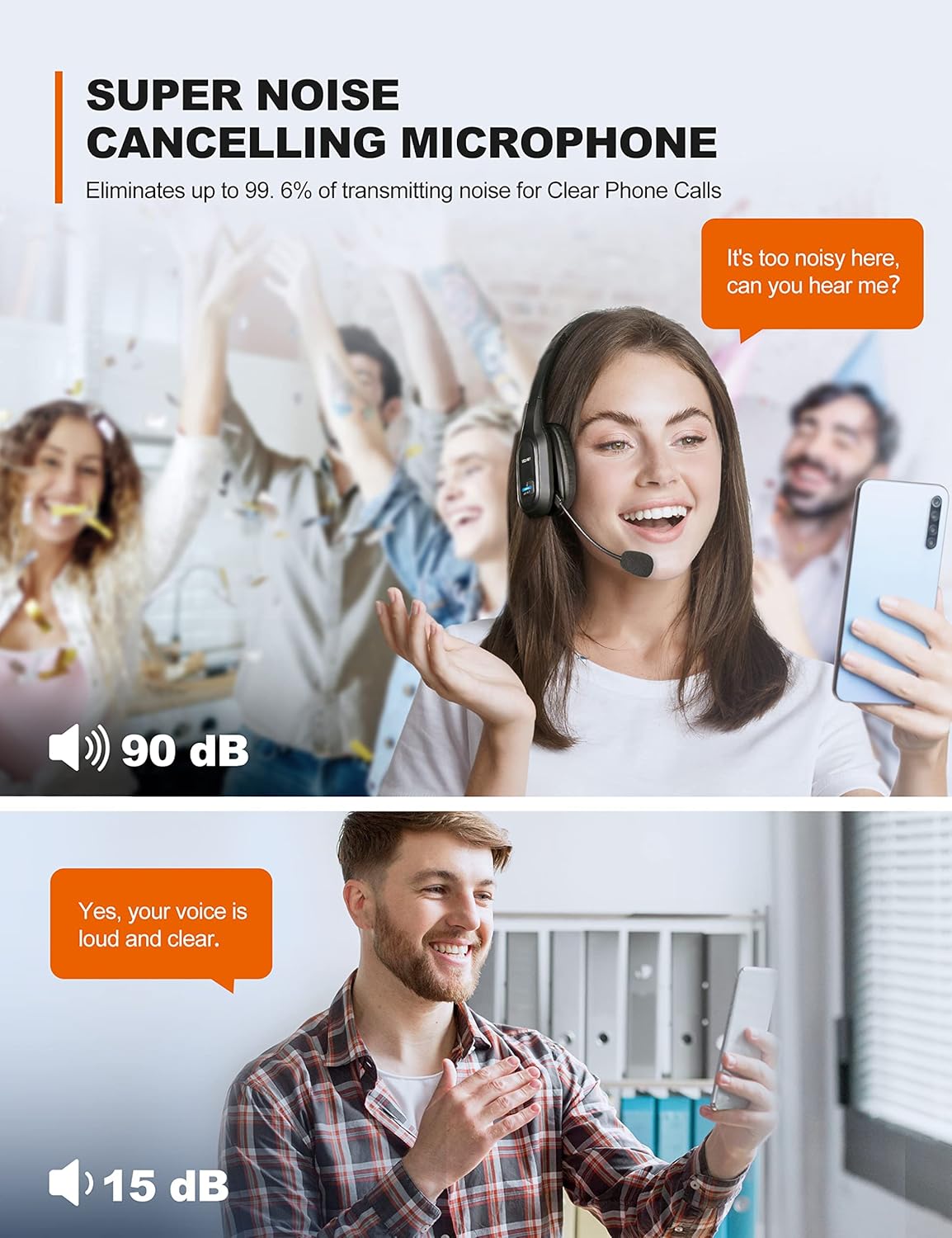 TECKNET Trucker Bluetooth Headphones with Microphone Noise Canceling Wireless On Ear Headset, Hands Free Wireless Headset for Cell Phone Computer Office Home Call Center Skype (Black) - Image 2